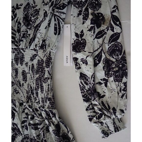 Aqua IDK7298 Women's Sz XS Blue Multi Smocked Floral Print Midi Dress $118 - Picture 13 of 16